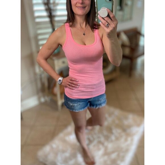 🎀PLUS Ribbed Racerback Boy Beater Neon Pink 1320 - Picture 5 of 10